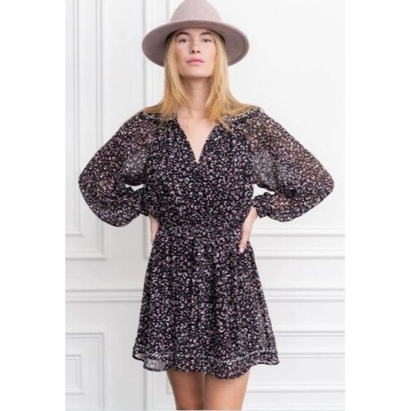The Shirt Rochelle Behrens Dress Black Pink Taylor Floral Belted NWT Size XS - Picture 1 of 8